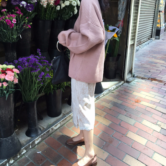 Velvet lace long skirt 2color