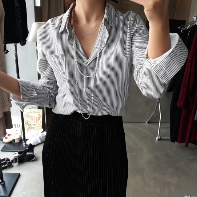 Autumn Stripe Cotton Navy Basic Pitch Women's S