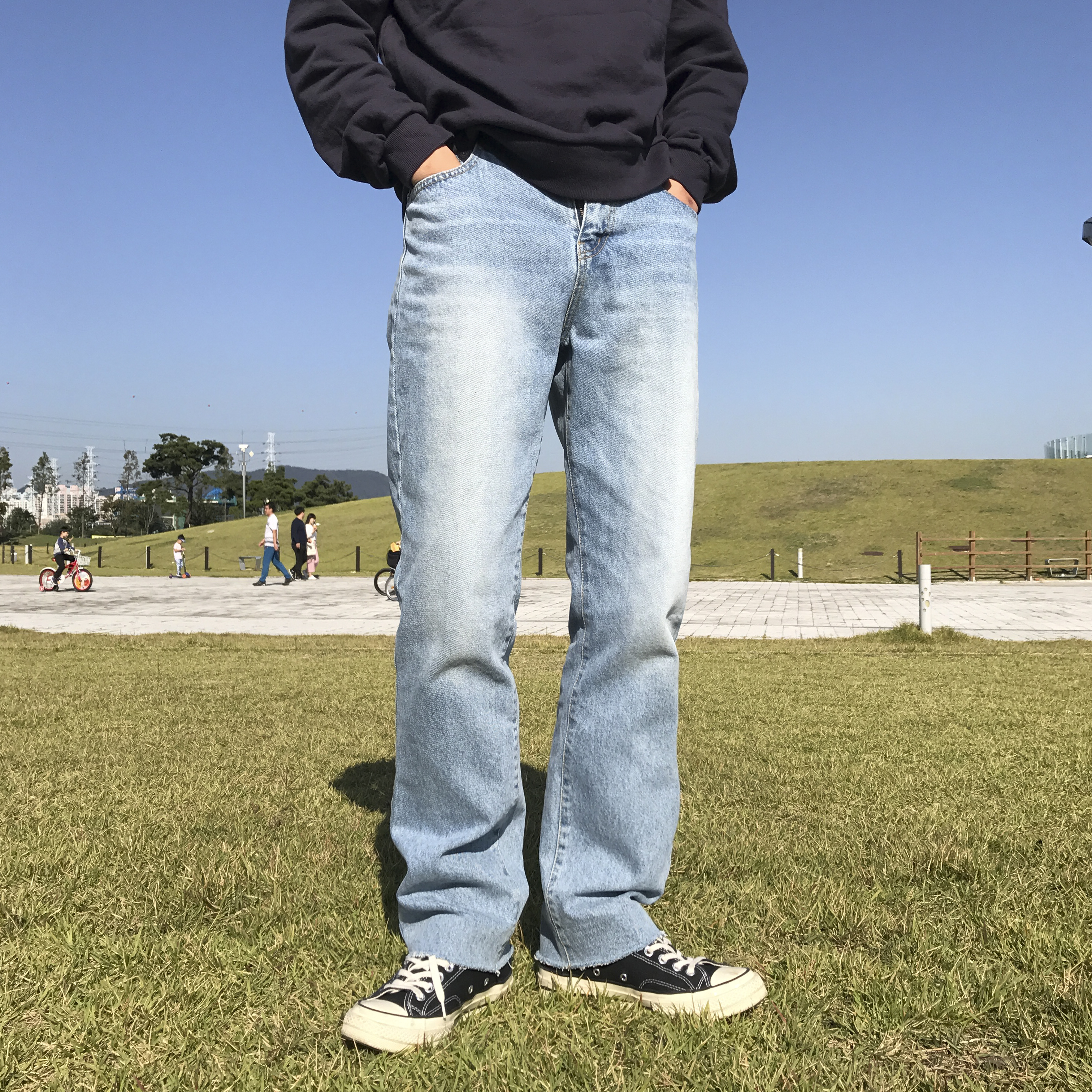 Korea Jeans Pants Bending Cutting Wide Jeans Men&#