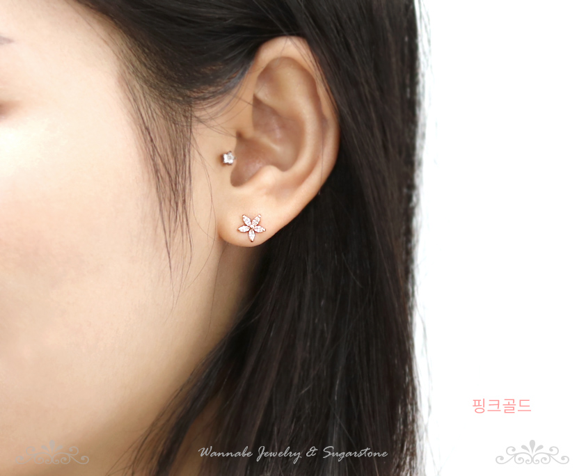 Flower Gold Pink Cubic 14k Earrings Sophisticated 