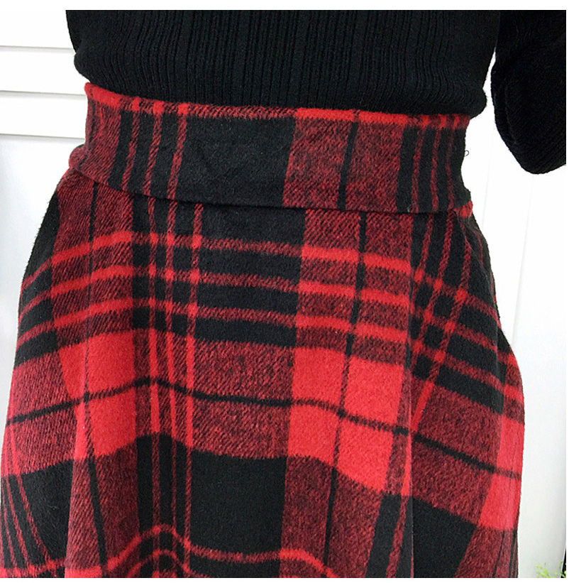 Check wool long flare skirt Midi 20s 4 Misaki look