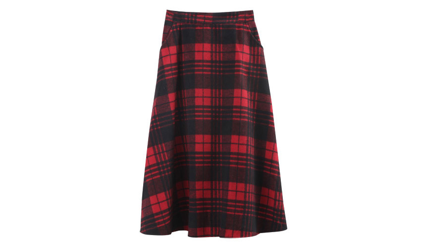 Check wool long flare skirt Midi 20s 4 Misaki look