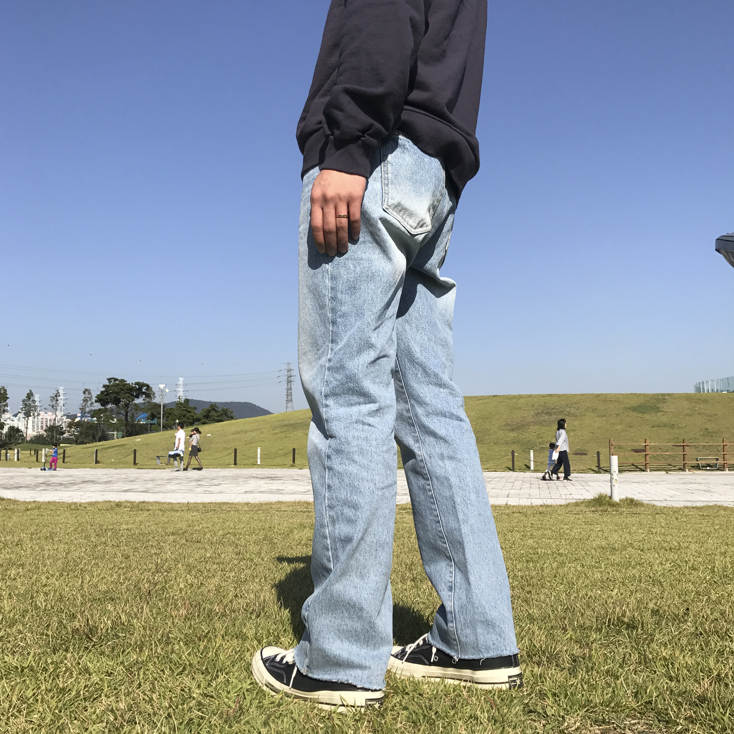 Korea Jeans Pants Bending Cutting Wide Jeans Men&#