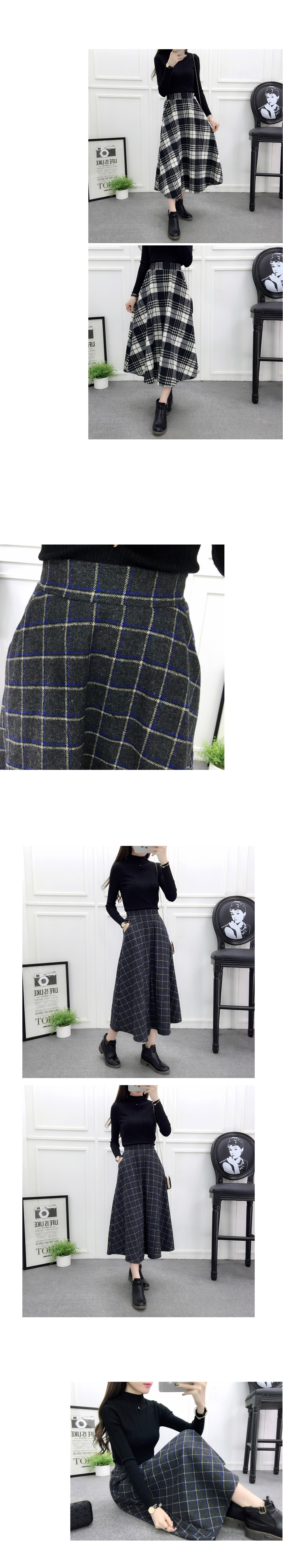 A line flare wool skirt 4color skirt check a Midi 