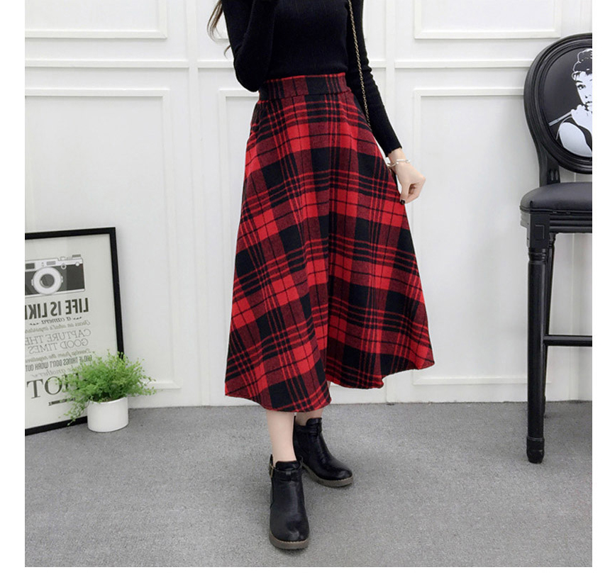 Check wool long flare skirt Midi 20s 4 Misaki look