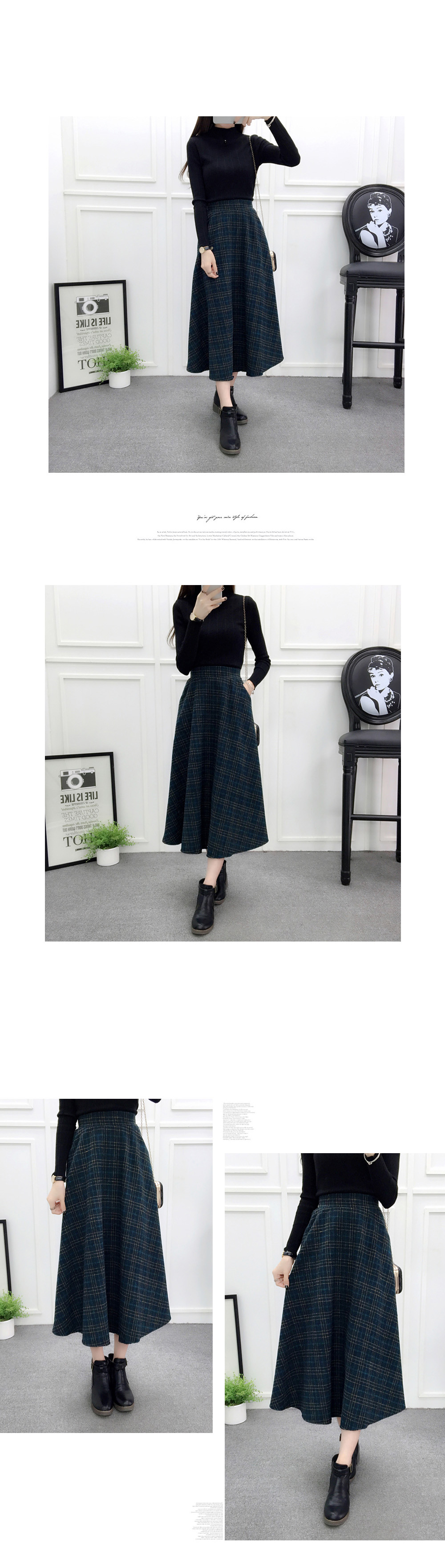 A line flare wool skirt 4color skirt check a Midi 