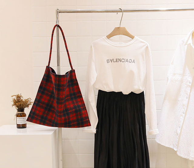 Wool Check Eco Bag Tartan Shoulder Bag - NJM1360 C