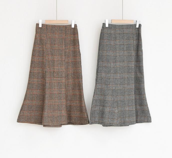 Fall Mermaid Check Long Skirt Pattern Skirt