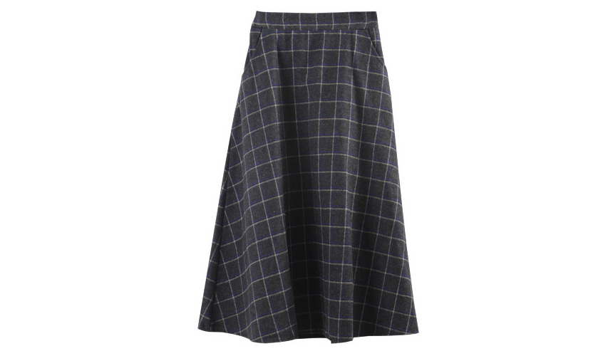 Check wool long flare skirt Midi 20s 4 Misaki look
