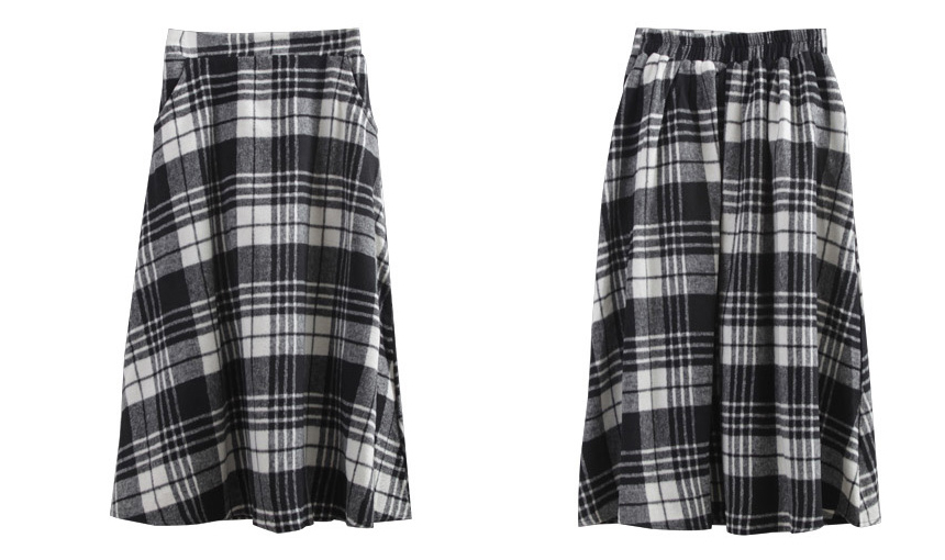 Check wool long flare skirt Midi 20s 4 Misaki look