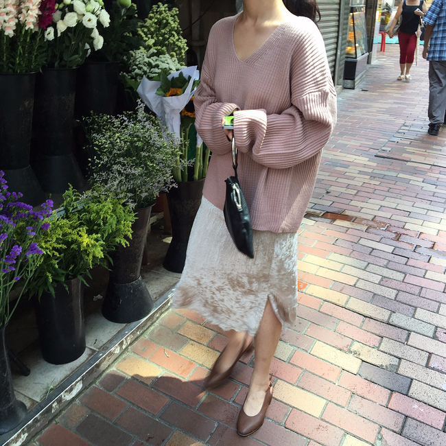 Velvet lace long skirt 2color