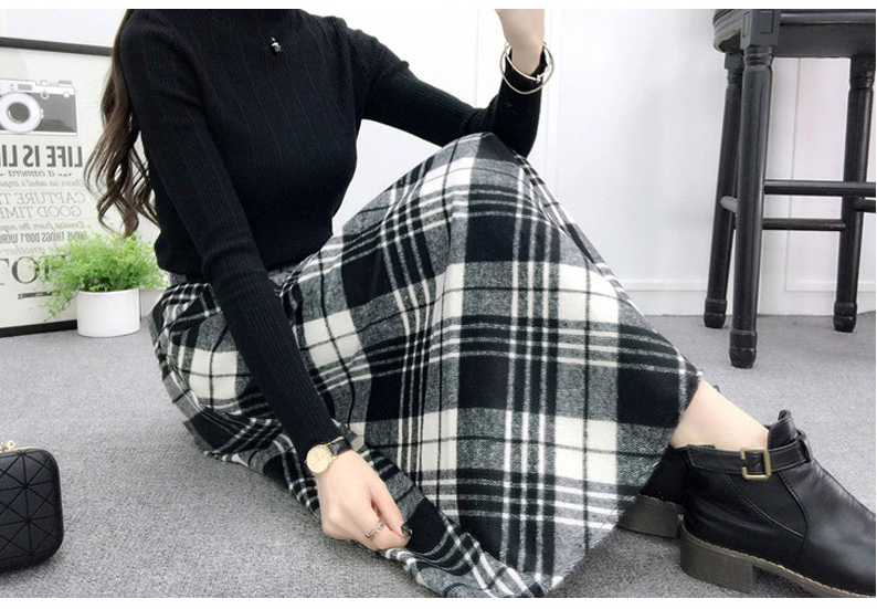 Check wool long flare skirt Midi 20s 4 Misaki look
