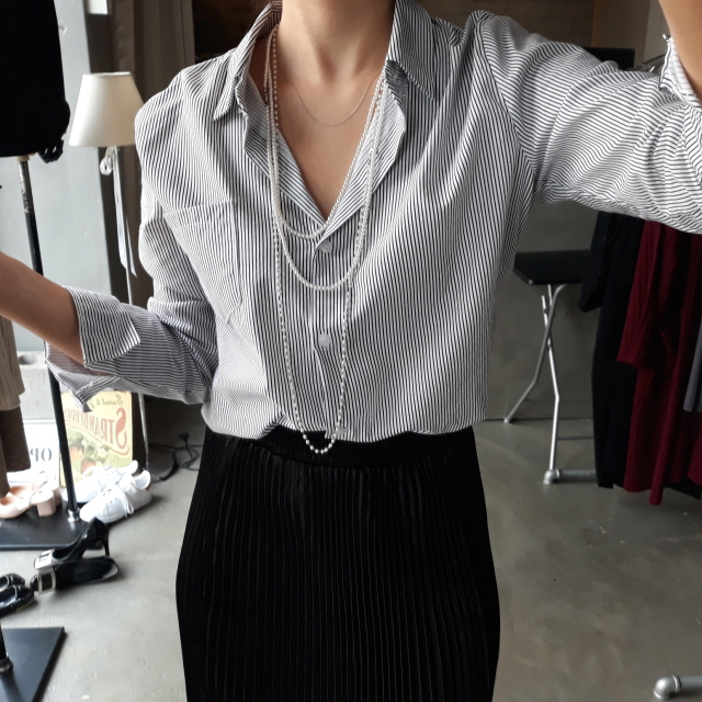 Autumn Stripe Cotton Navy Basic Pitch Women's S