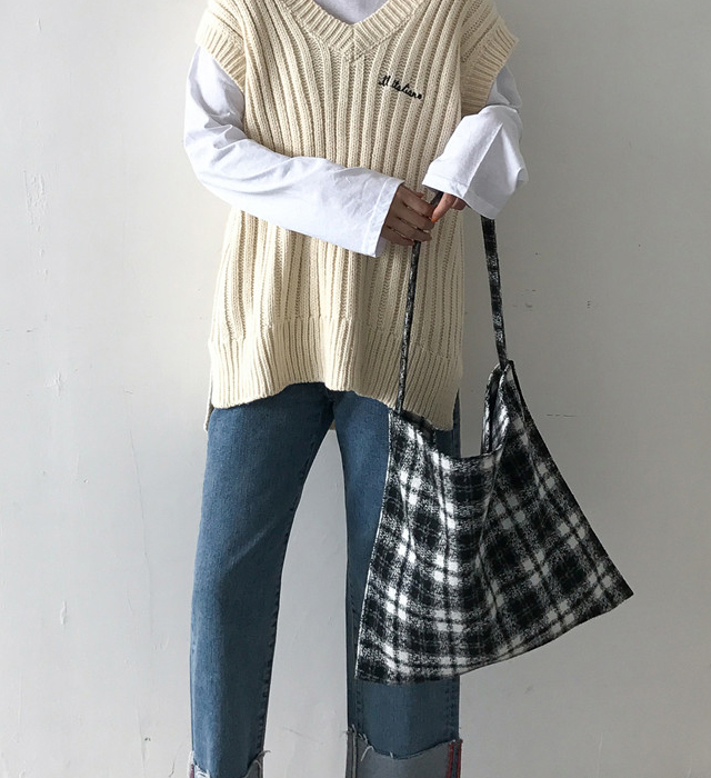 Wool Check Eco Bag Tartan Shoulder Bag - NJM1360 C