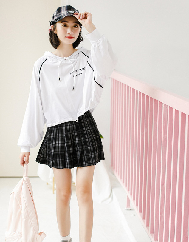 Check pattern A line mini skirt collar skirt patte