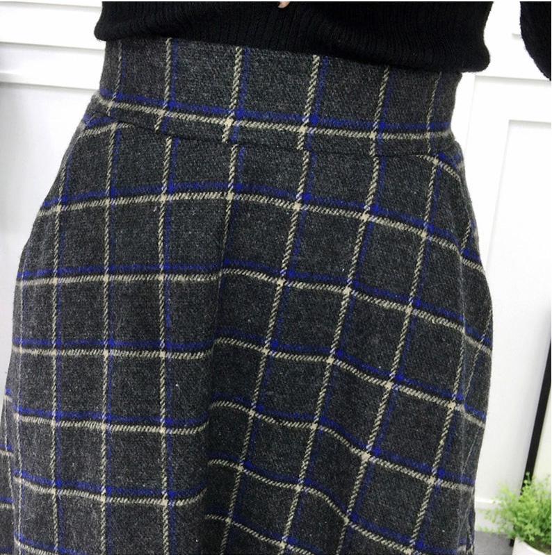 Check wool long flare skirt Midi 20s 4 Misaki look