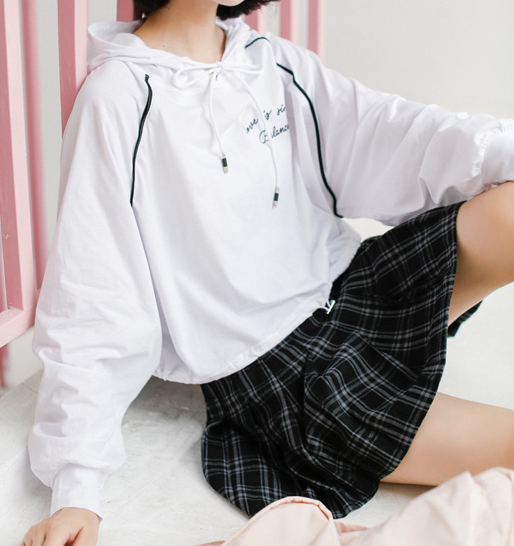 Check pattern A line mini skirt collar skirt patte