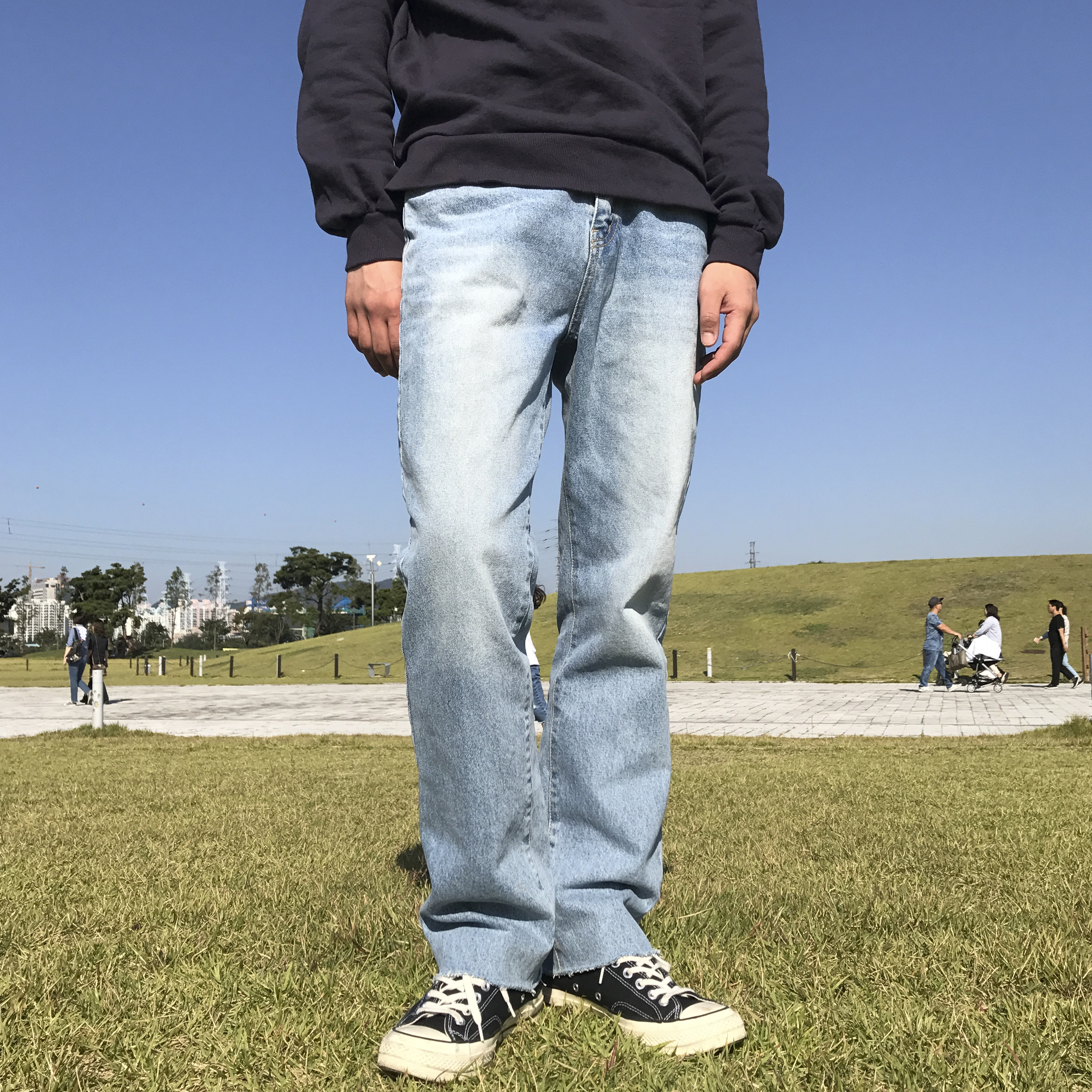 Korea Jeans Pants Bending Cutting Wide Jeans Men&#