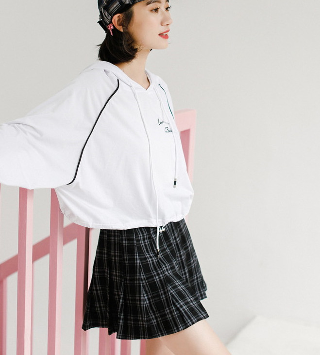 Check pattern A line mini skirt collar skirt patte
