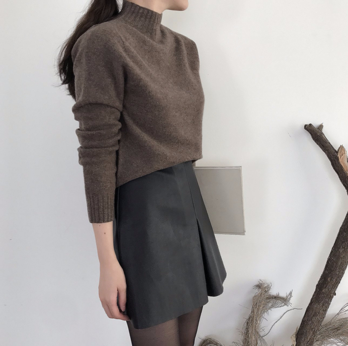 Incision a-line leather miniskirt Autumn leather p