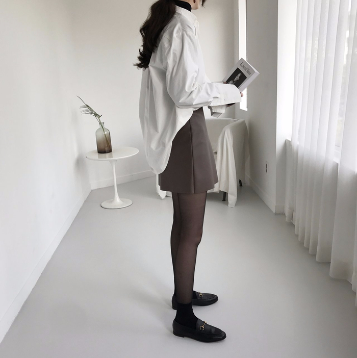 Incision a-line leather miniskirt Autumn leather p