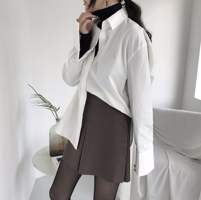 Incision a-line leather miniskirt Autumn leather p