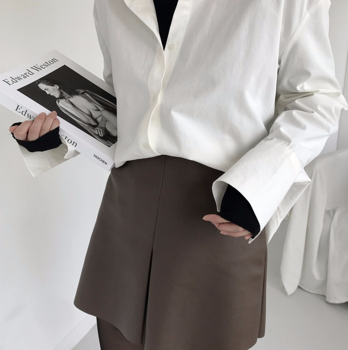 Incision a-line leather miniskirt Autumn leather p