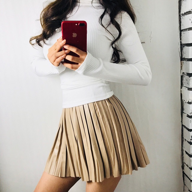 Leather leather pleated mini skirt 2color Ittem wo