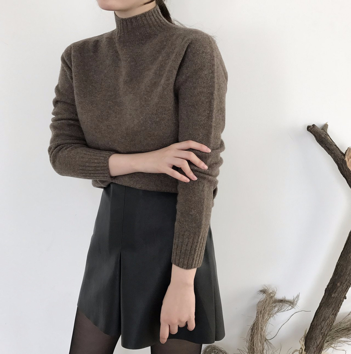Incision a-line leather miniskirt Autumn leather p