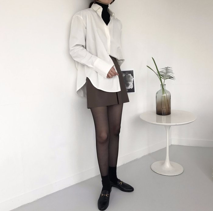 Incision a-line leather miniskirt Autumn leather p