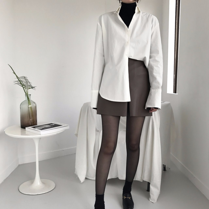 Incision a-line leather miniskirt Autumn leather p