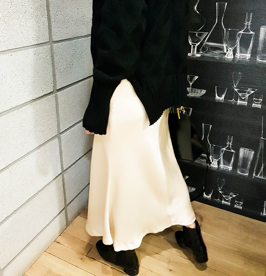 Satin Flare Skirt 3-Color Mermaid Autumn A-Line Mi