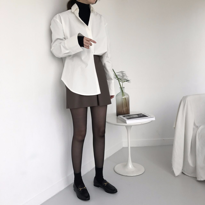 Incision a-line leather miniskirt Autumn leather p