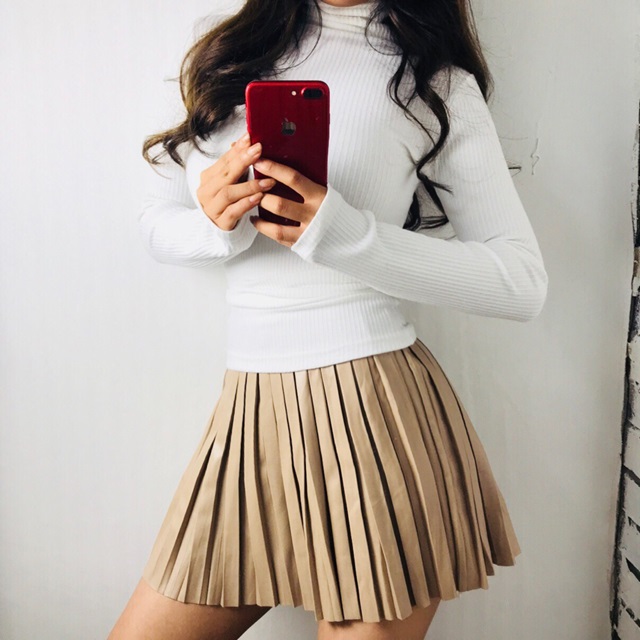 Leather leather pleated mini skirt 2color Ittem wo