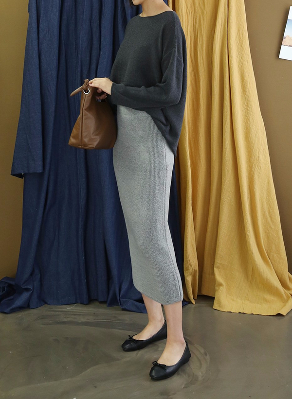 Autumn Winter H Line Long Knit Skirt Goliath Bendi