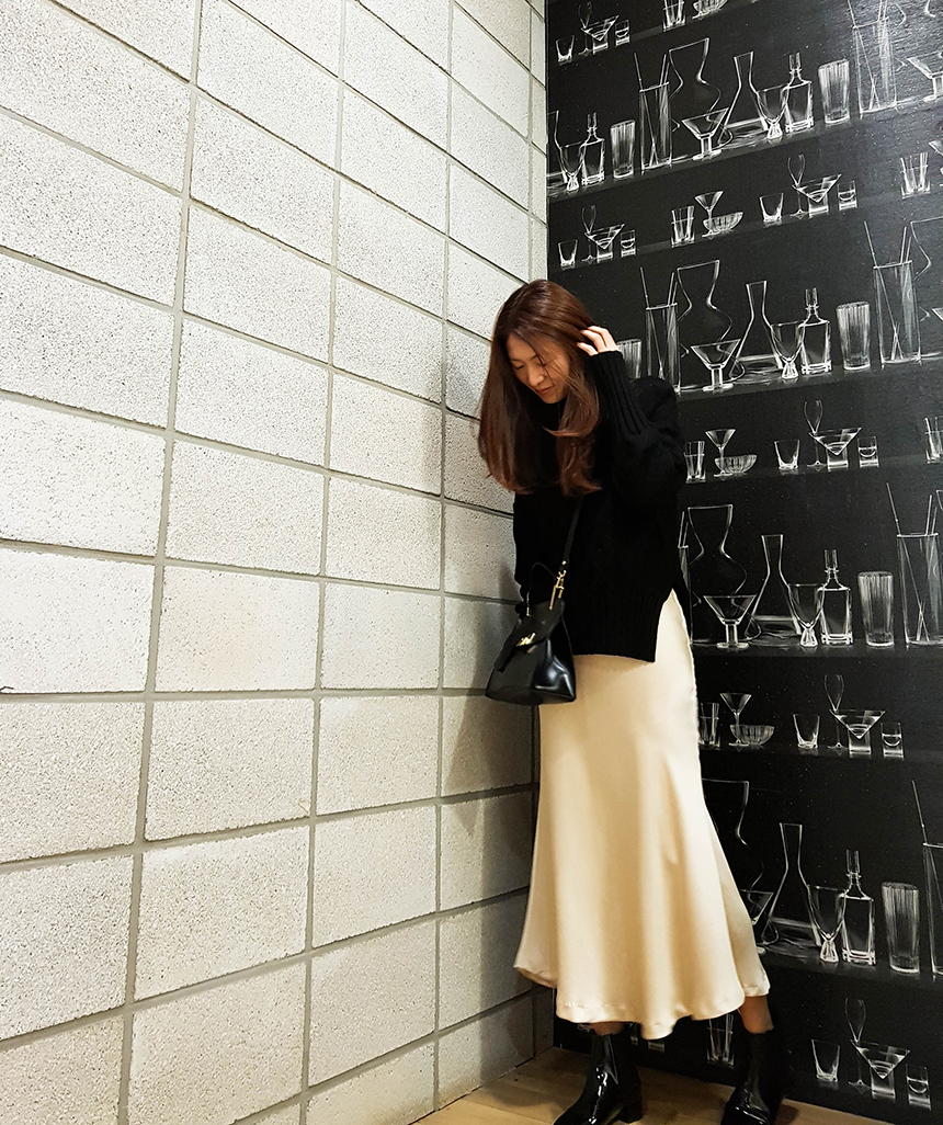 Satin Flare Skirt 3-Color Mermaid Autumn A-Line Mi