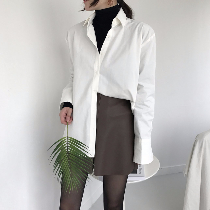 Incision a-line leather miniskirt Autumn leather p