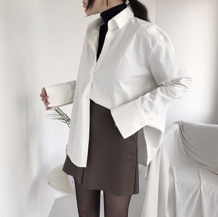 Incision a-line leather miniskirt Autumn leather p