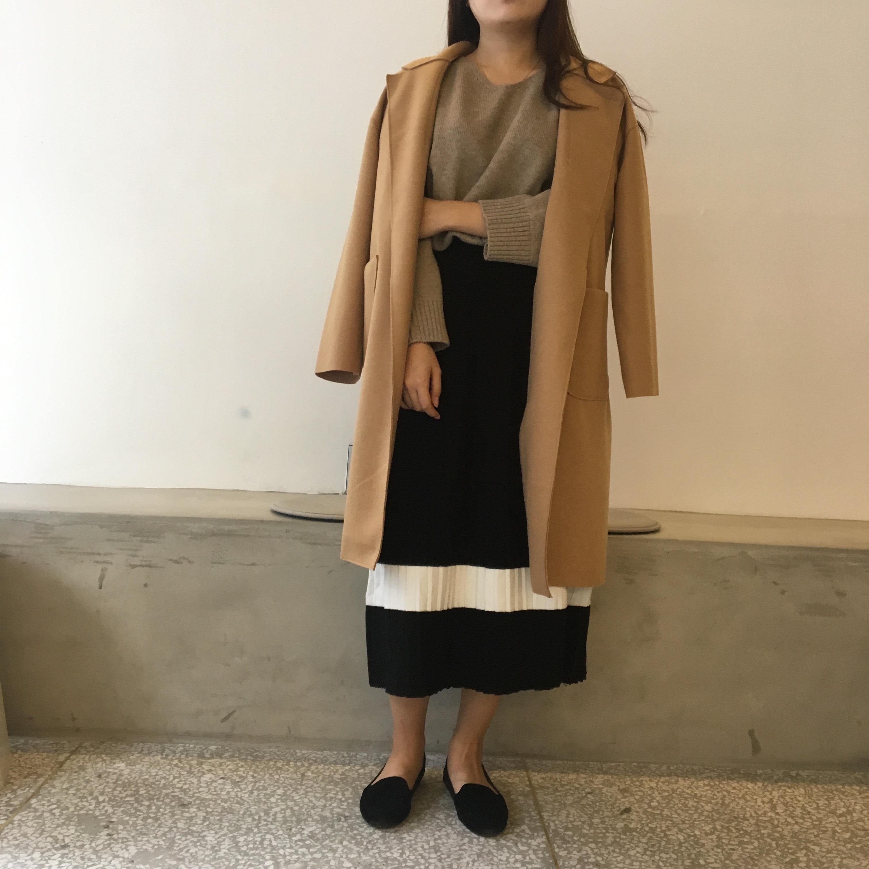 One-line Pleats Knit Long Skirt Women Fall Winter 
