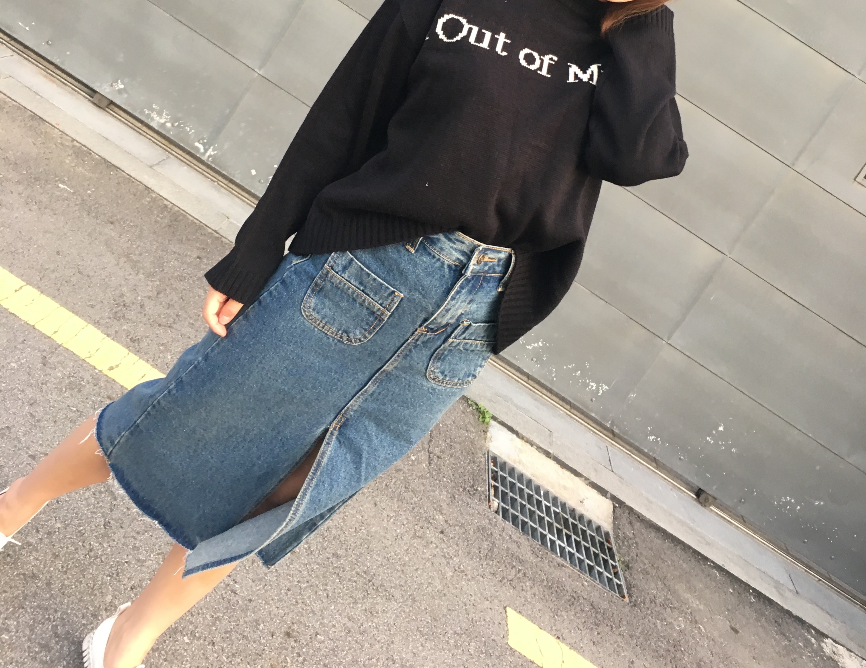 Denim Skirt Vintage Skirt Long Sheepskin Coat Deni