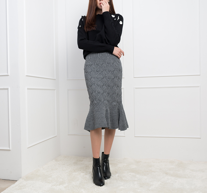 Needle Nose Pretzel Mermaid Frill Knit Long Skirt 