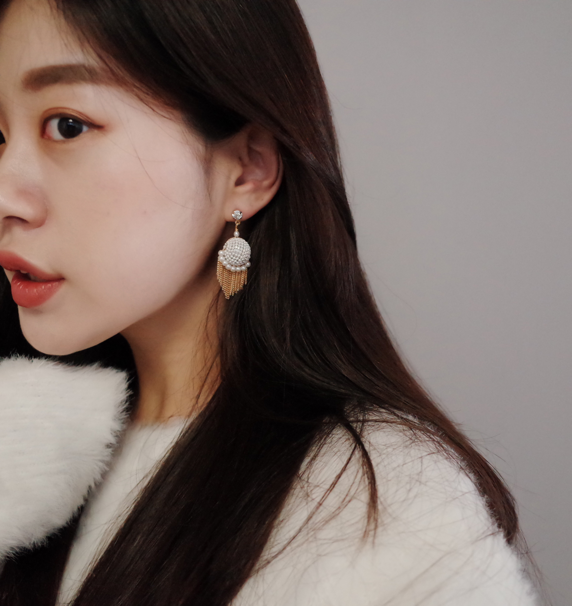 Mirrorball Shine Chalang Chain Tassel Earrings Han