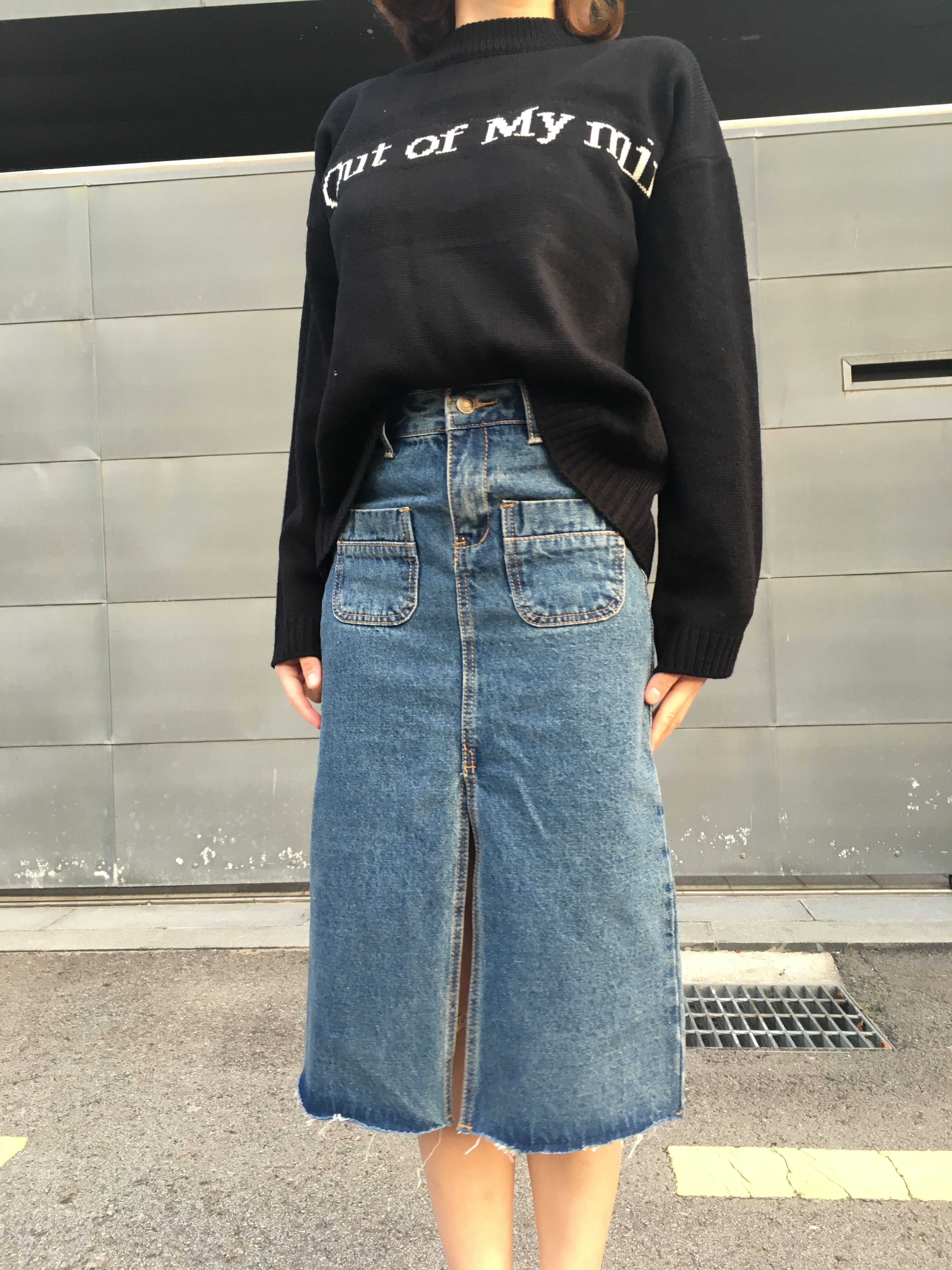 Denim Skirt Vintage Skirt Long Sheepskin Coat Deni