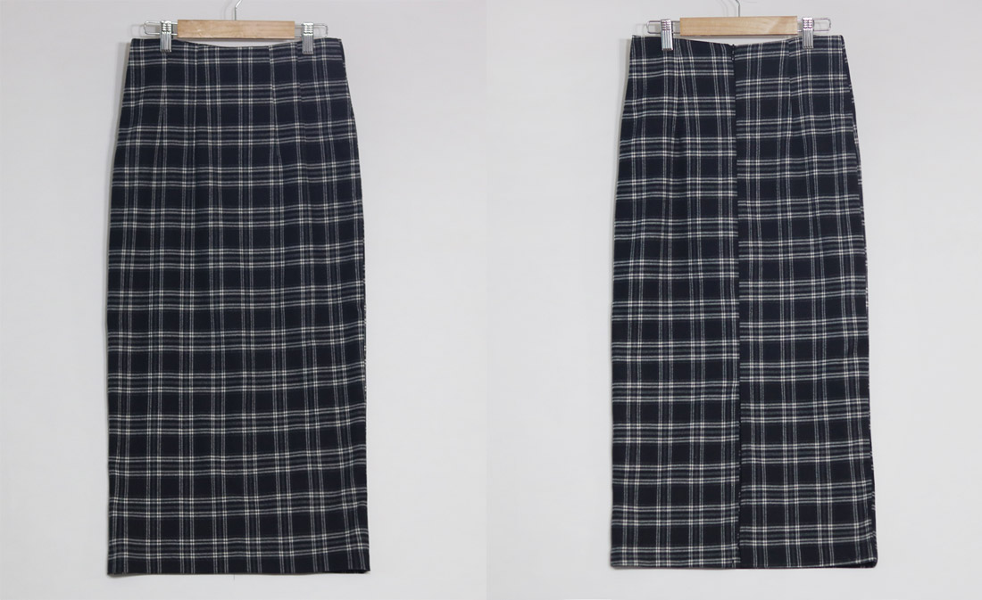 H Line Check Long Skirts Midi Mid Autumn Winter Wo