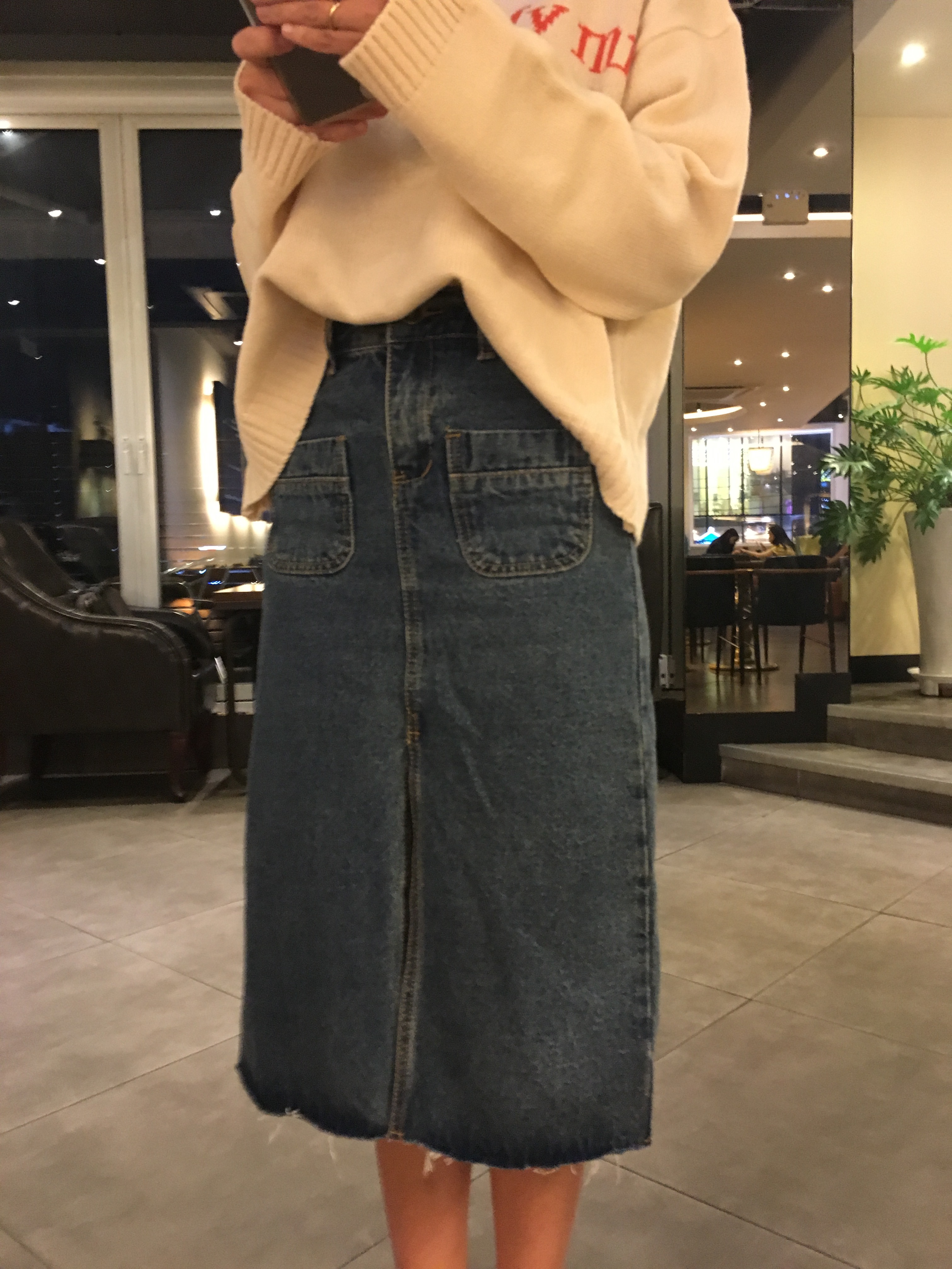 Denim Skirt Vintage Skirt Long Sheepskin Coat Deni