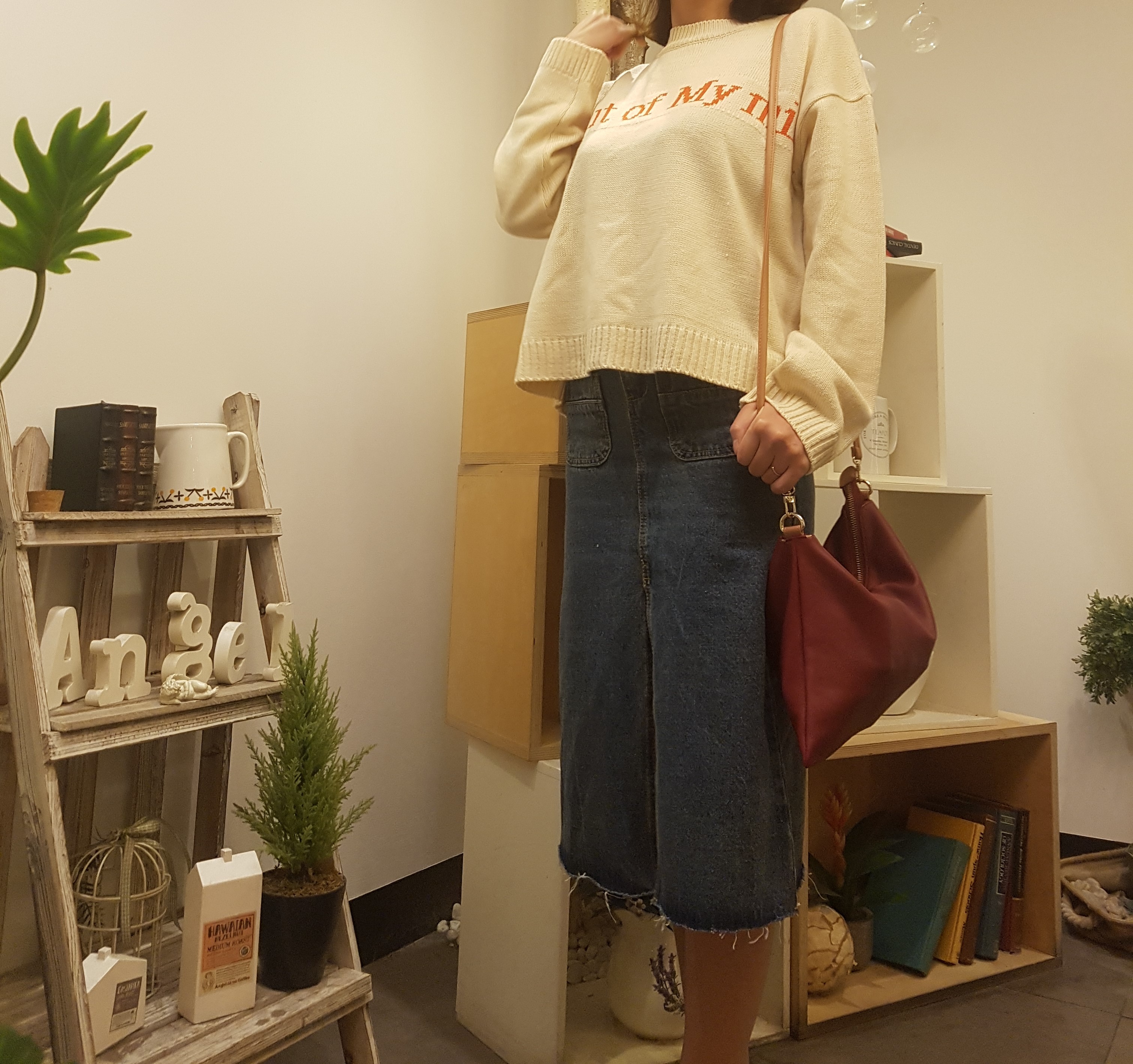 Denim Skirt Vintage Skirt Long Sheepskin Coat Deni