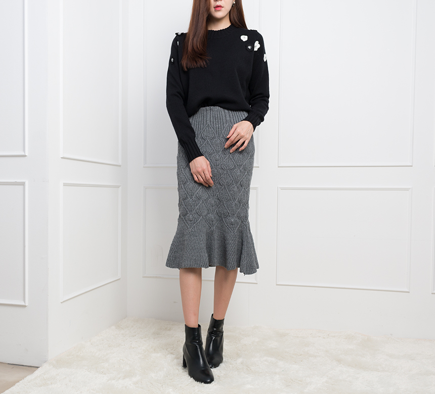 Needle Nose Pretzel Mermaid Frill Knit Long Skirt 