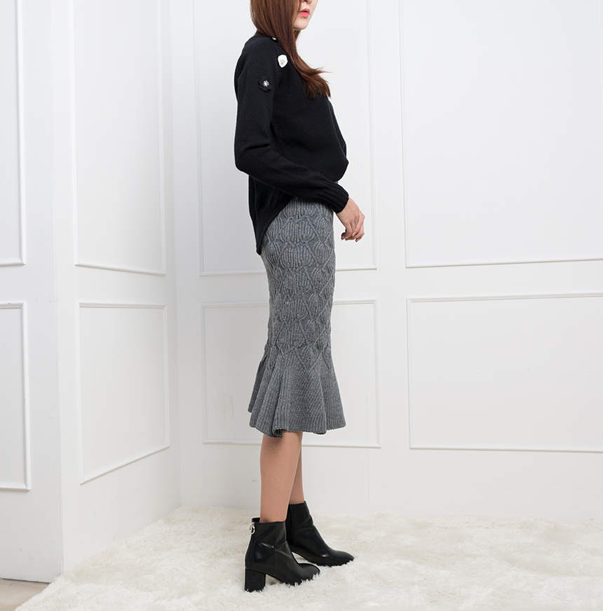 Needle Nose Pretzel Mermaid Frill Knit Long Skirt 