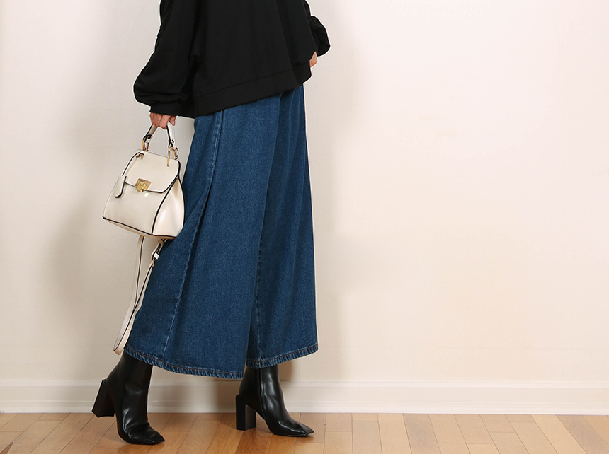 Korea Jeans Pants Banding Denim Wide Pants