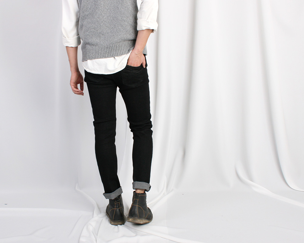 Korea Jeans Pants Men Straight Pit Stone Washing B